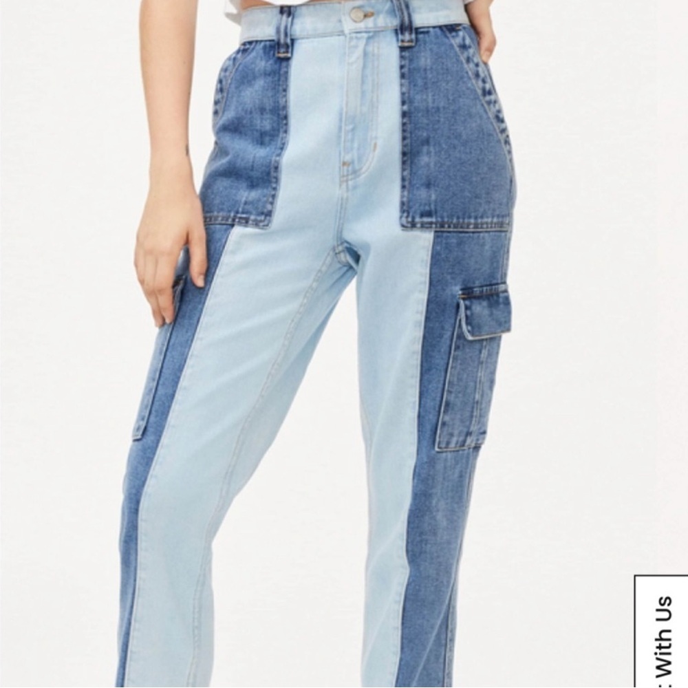PacSun Two-Tone Denim Straight Leg Cargo Jeans Size 27